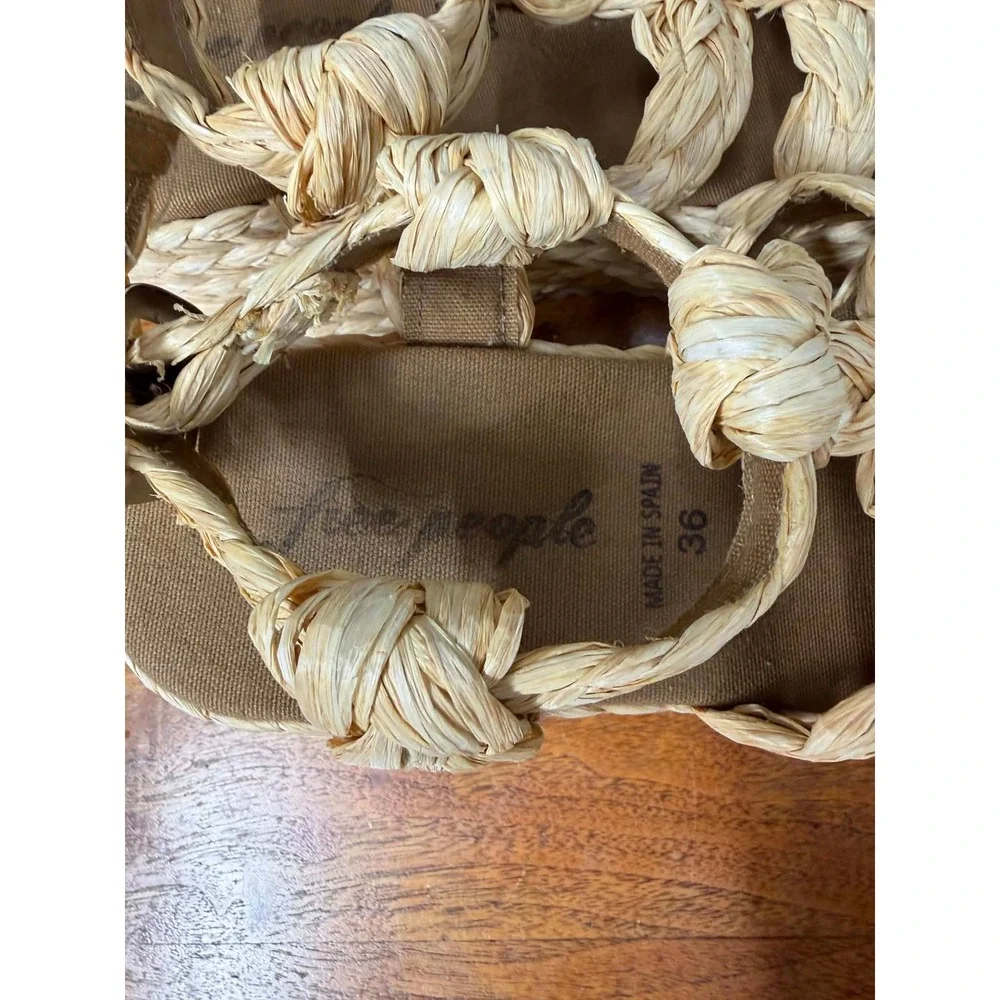 Free People Woven Raffia Platform Sandals Tan Espadrille Wedge Made in Spain 36